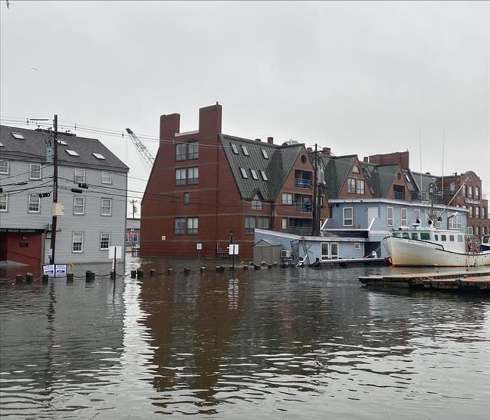 Commercial Waterfront Under Water due to flooding