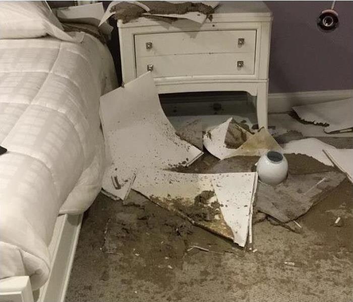 bedroom, ceiling collapsed in bedroom